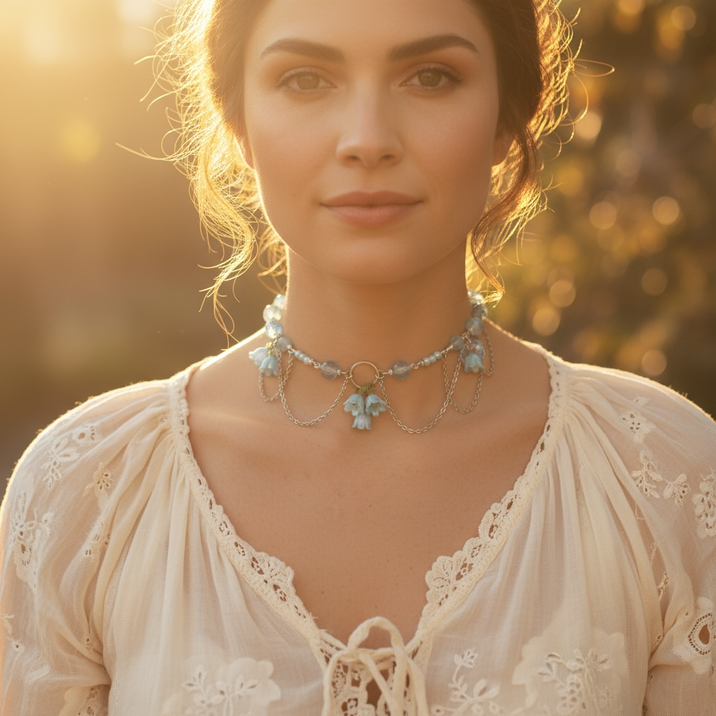 rómantísk blóma hálsmen úr stáli, gler og áli